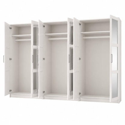 72" White Solid Wood Mirrored Six Door Combo Dresser HomeRoots