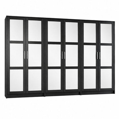 72" Black Solid Wood Mirrored Six Door Combo Dresser HomeRoots