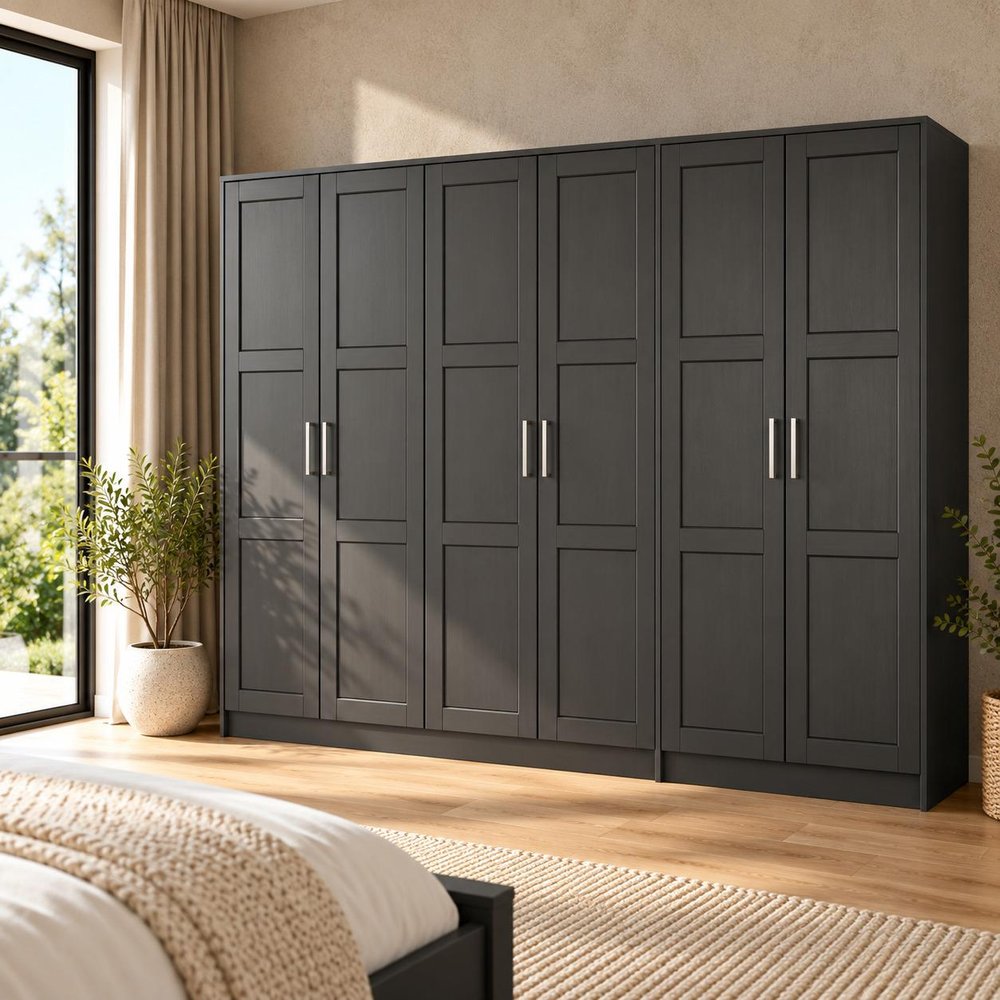 72" Black Solid Wood Six Door Combo Dresser HomeRoots