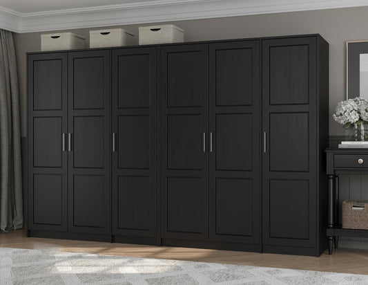 72" Black Solid Wood Six Door Combo Dresser
