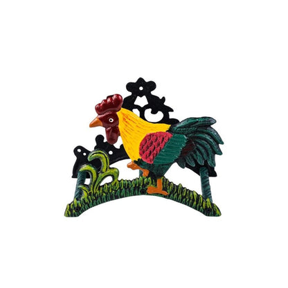 8" Black Yellow Red And Green Cast Iron Rooster Garden Hose Hanger HomeRoots