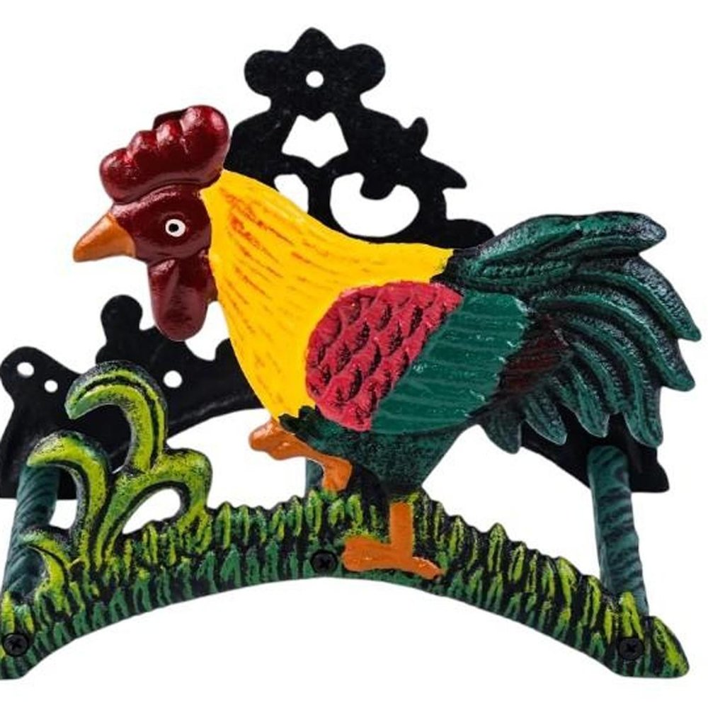 8" Black Yellow Red And Green Cast Iron Rooster Garden Hose Hanger HomeRoots