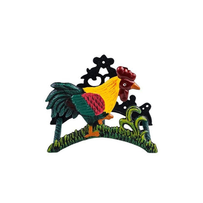 8" Black Yellow Red And Green Cast Iron Rooster Garden Hose Hanger HomeRoots
