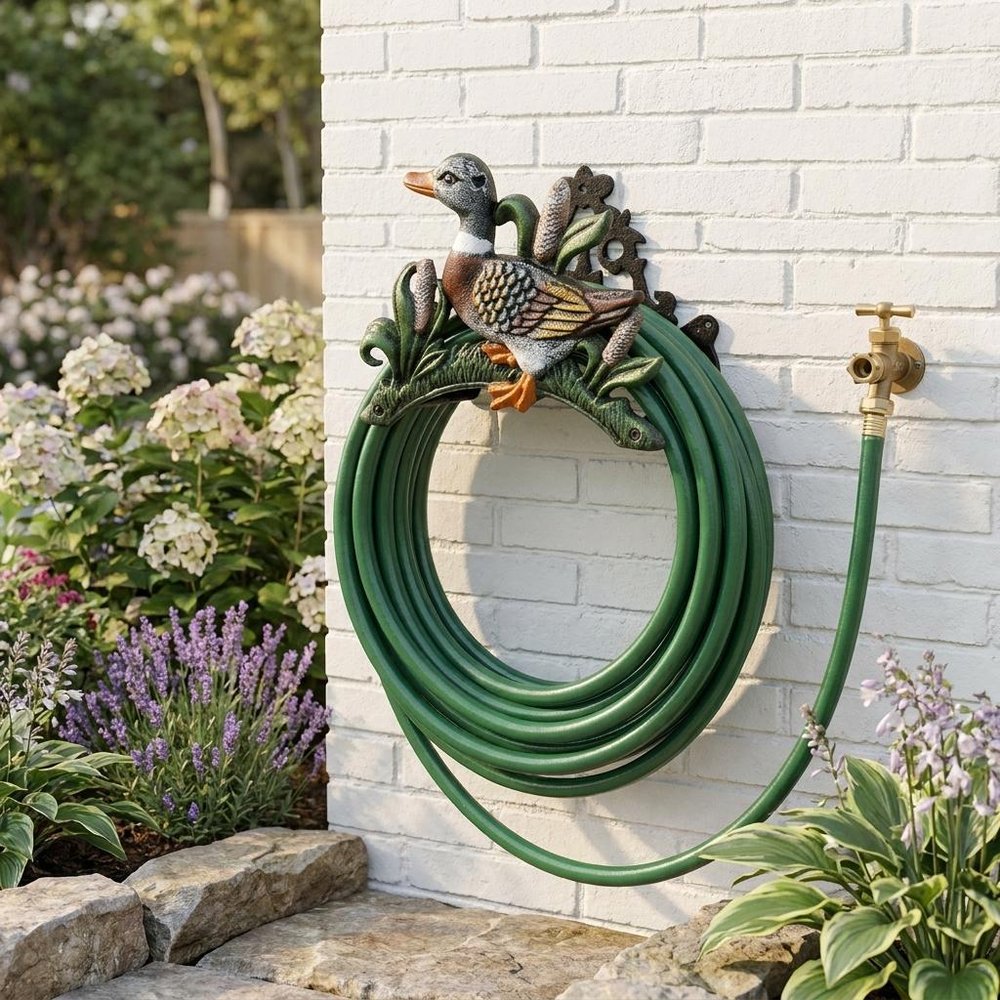 8" Black Green And Brown Iron Duck Garden Hose Hanger HomeRoots