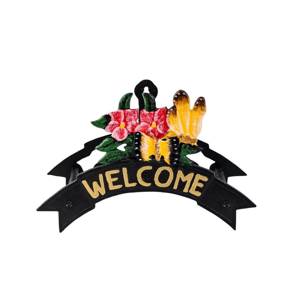 8" Black Yellow And Pink Iron Floral Bouquet Welcome Garden Hose Hanger HomeRoots