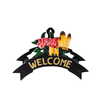 8" Black Yellow And Pink Iron Floral Bouquet Welcome Garden Hose Hanger