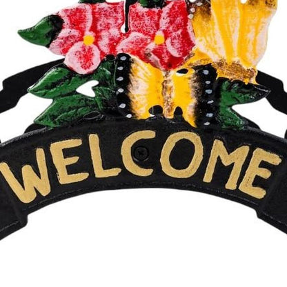 8" Black Yellow And Pink Iron Floral Bouquet Welcome Garden Hose Hanger HomeRoots