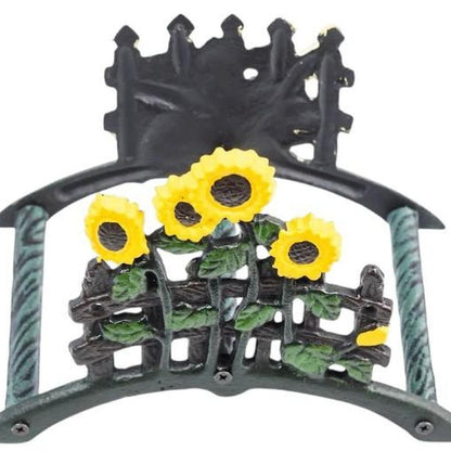 7" Yellow Black And Green Iron Sunflowers Garden Hose Hanger