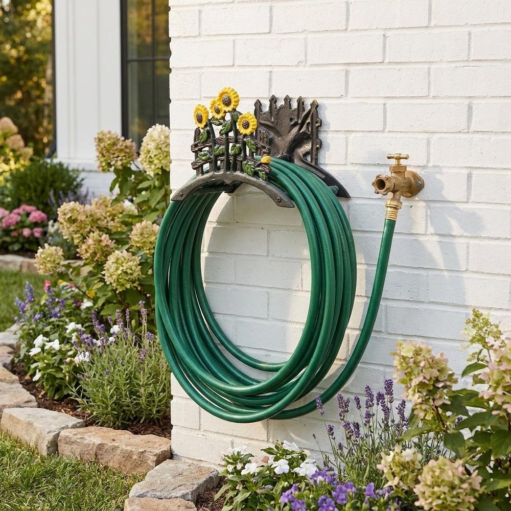 7" Yellow Black And Green Iron Sunflowers Garden Hose Hanger — view 5
