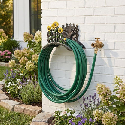 7" Yellow Black And Green Iron Sunflowers Garden Hose Hanger HomeRoots