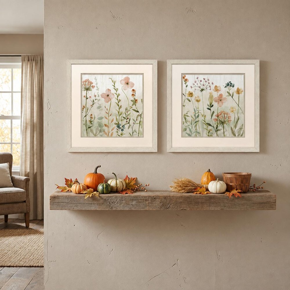Set Of Two Fall Sketchbook Distressed White Framed Wall Art — view 6