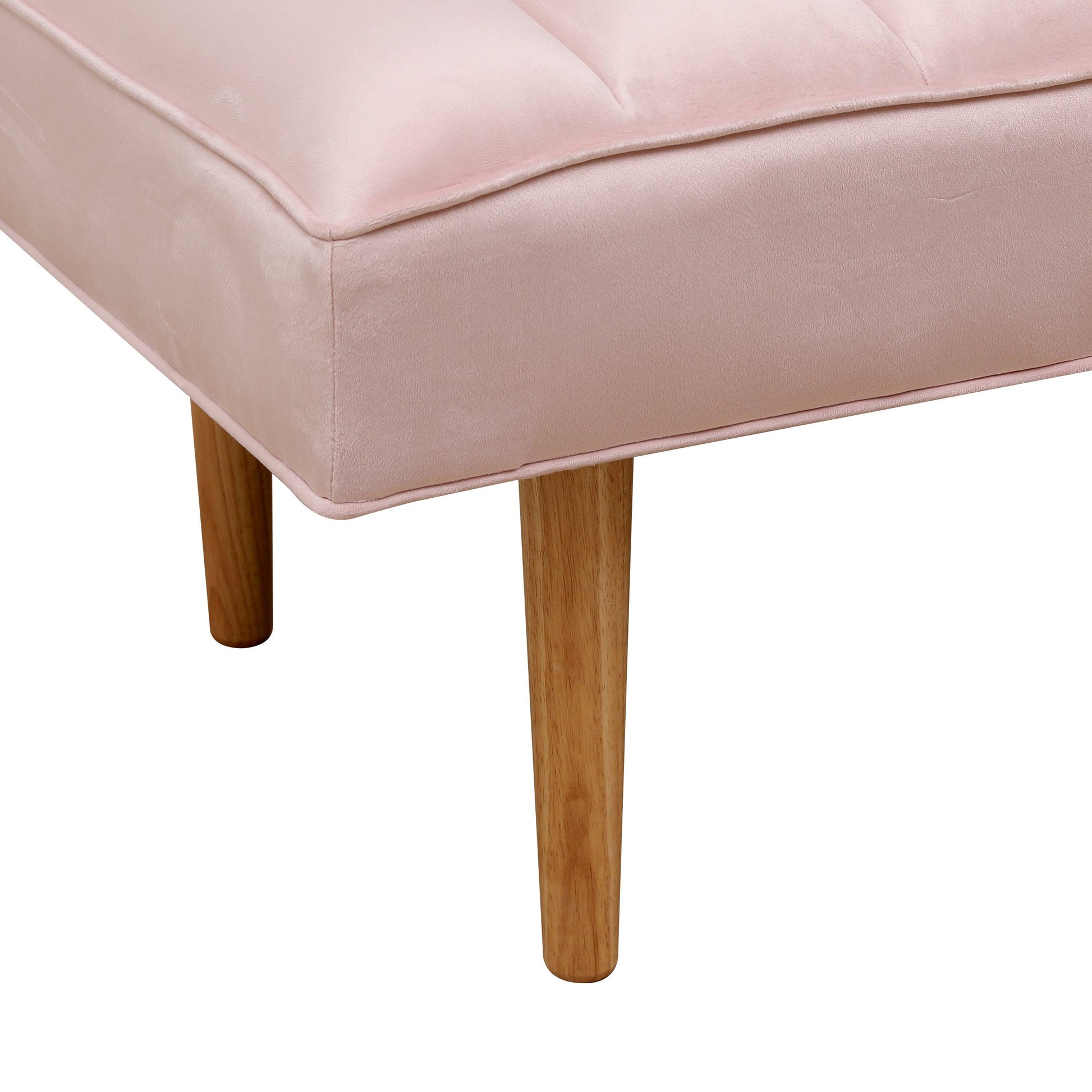 Pink Velvet Upholstered Bench Channel Tufted Bedroom Ottoman with Wood Legs Home Furniture (Pink) - FurniFindUSA