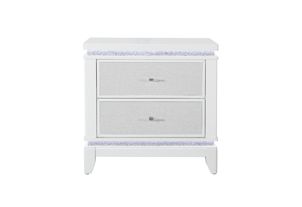 27" White And Silver Wood Two Drawer Nightstand HomeRoots