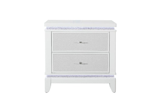 27" White And Silver Wood Two Drawer Nightstand