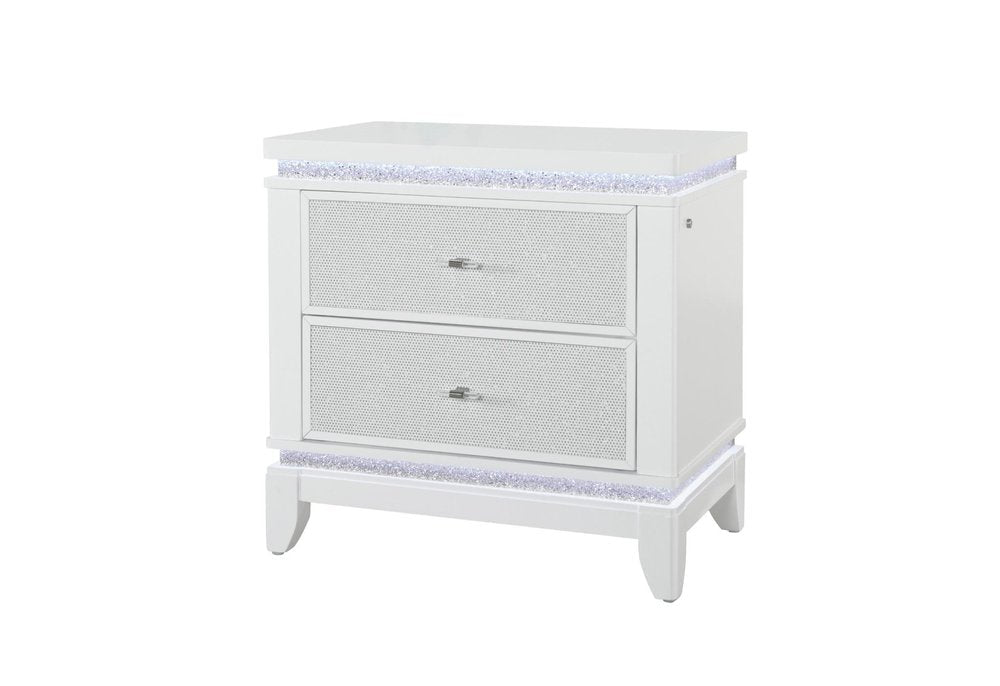 27" White And Silver Wood Two Drawer Nightstand HomeRoots