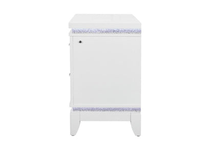 27" White And Silver Wood Two Drawer Nightstand