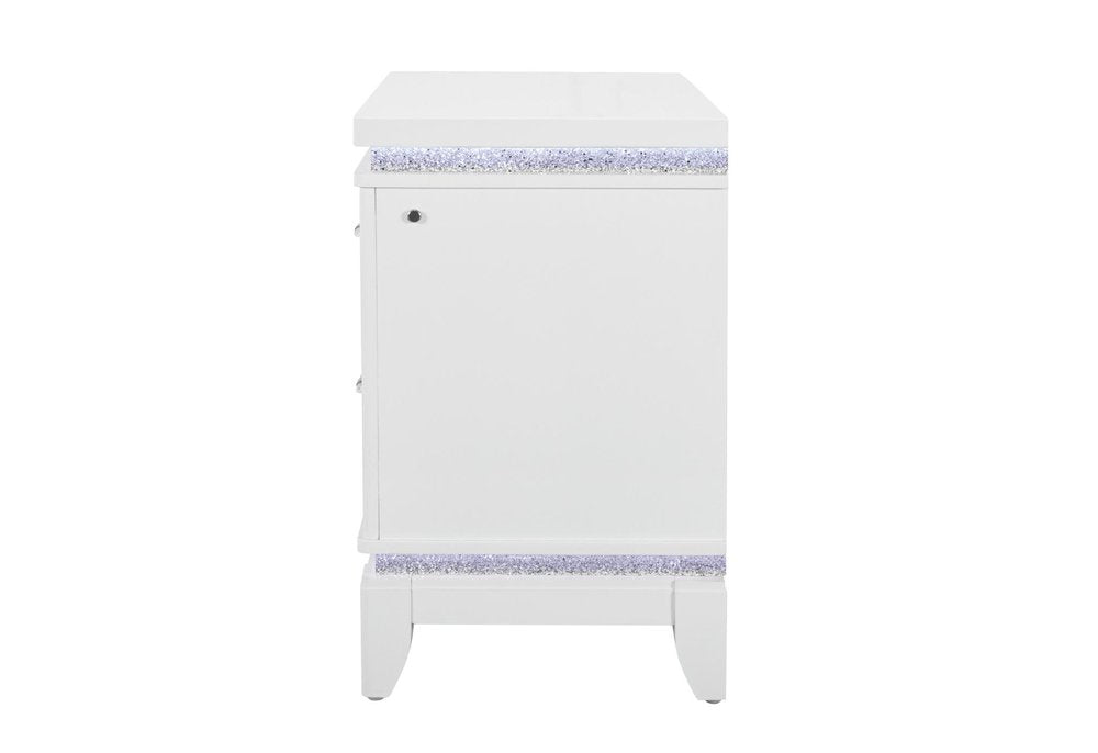 27" White And Silver Wood Two Drawer Nightstand — view 3