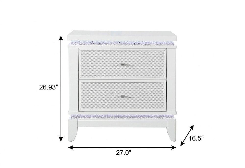 27" White And Silver Wood Two Drawer Nightstand HomeRoots