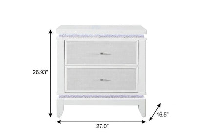 27" White And Silver Wood Two Drawer Nightstand HomeRoots