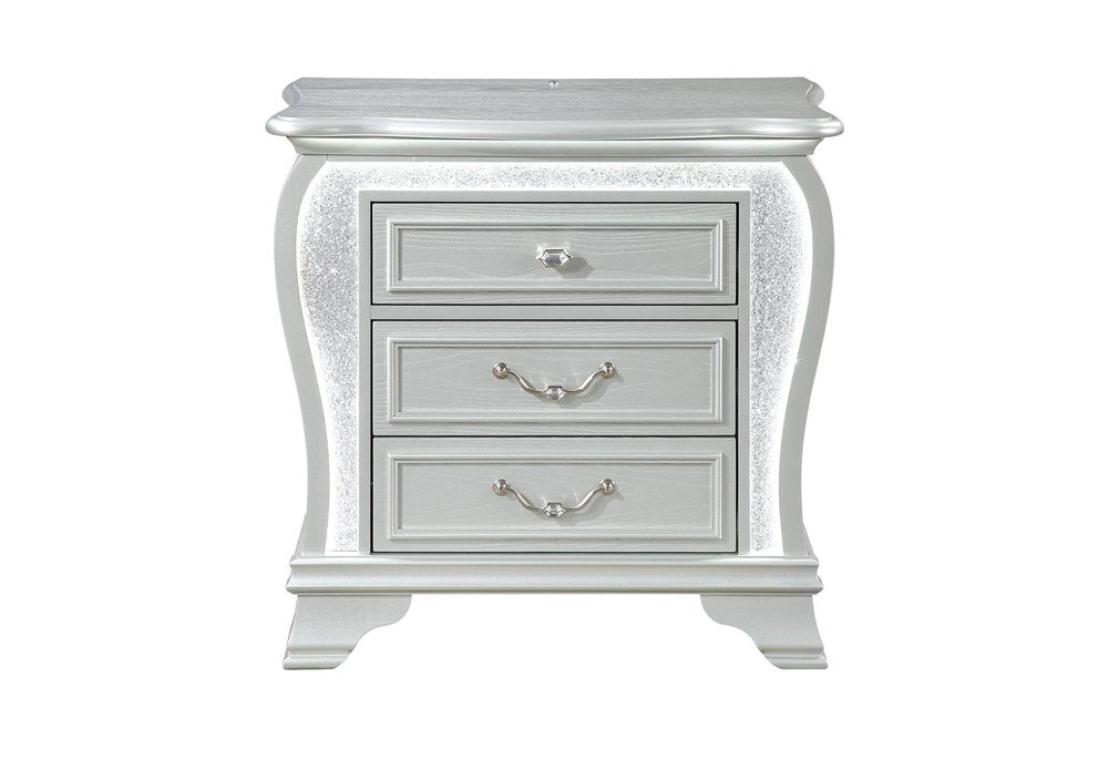 31" Silver Wood Two Drawer Nightstand — view 1