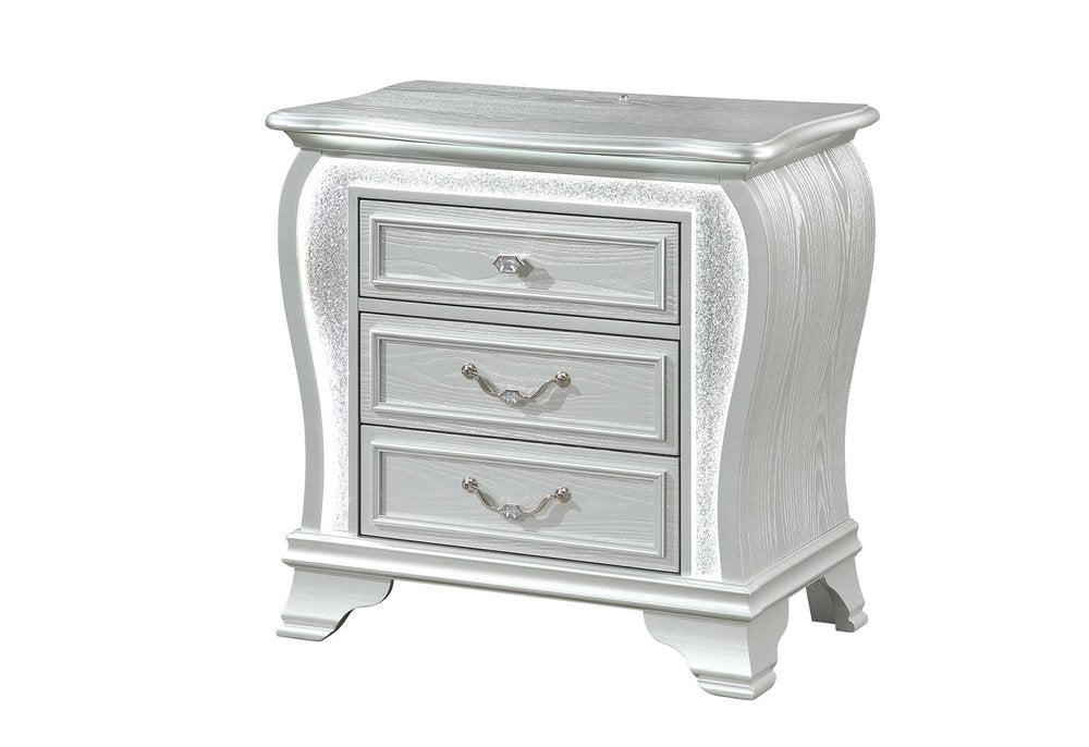31" Silver Wood Two Drawer Nightstand HomeRoots