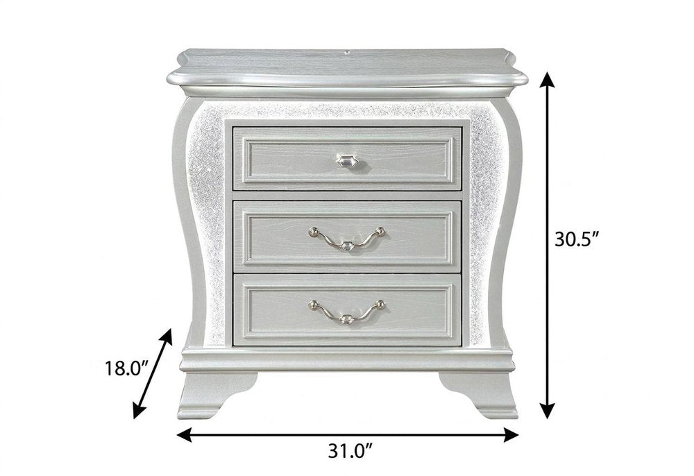 31" Silver Wood Two Drawer Nightstand — view 4