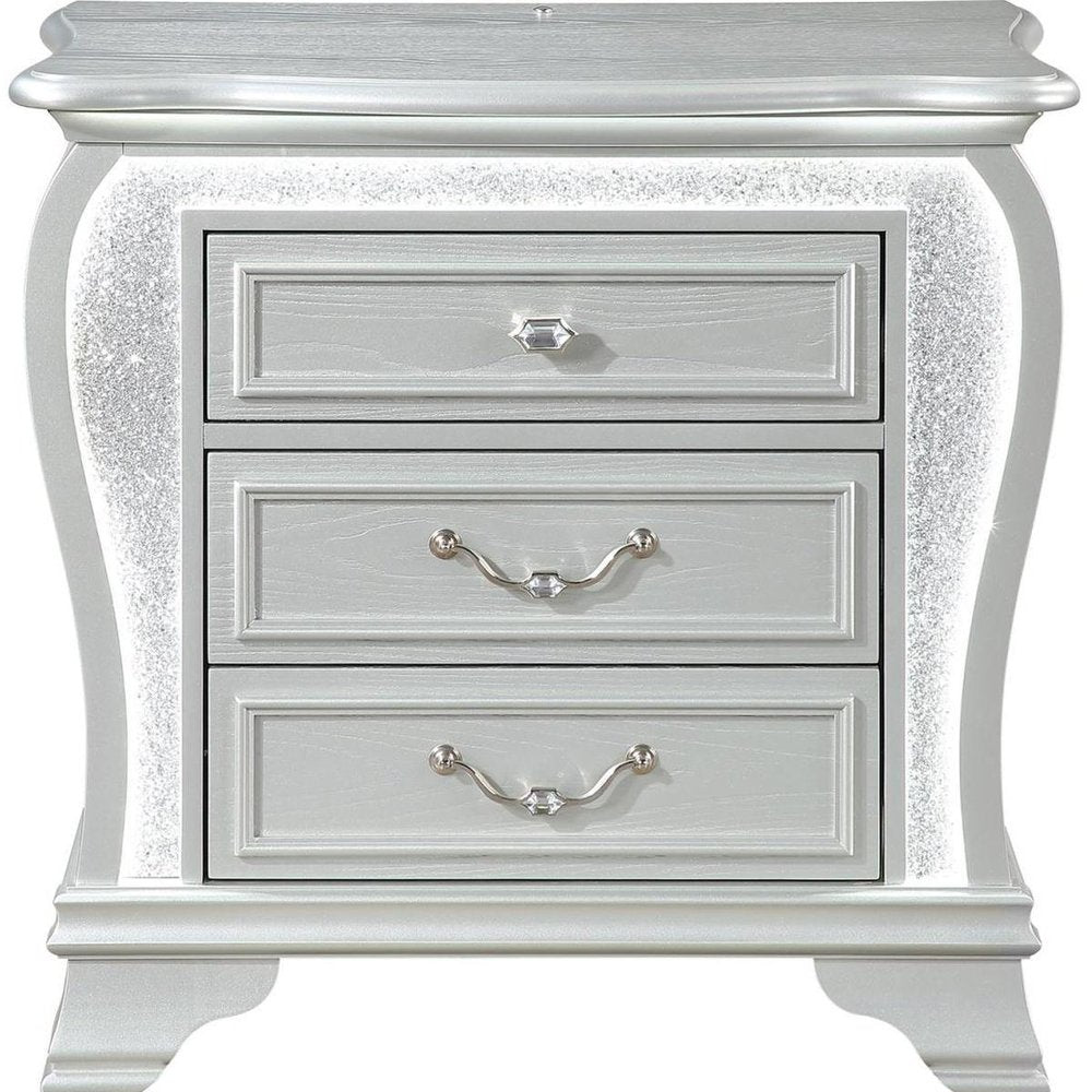 31" Silver Wood Two Drawer Nightstand HomeRoots