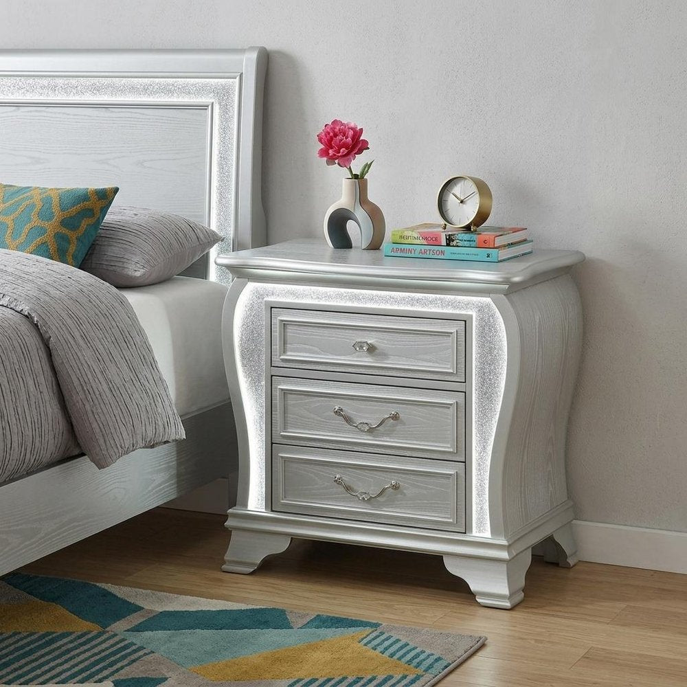 31" Silver Wood Two Drawer Nightstand HomeRoots