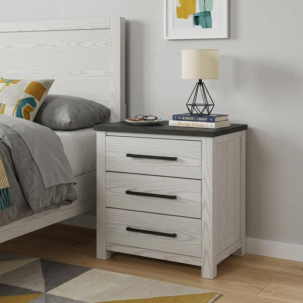 24" Beige Wood Two Drawer Nightstand — view 7