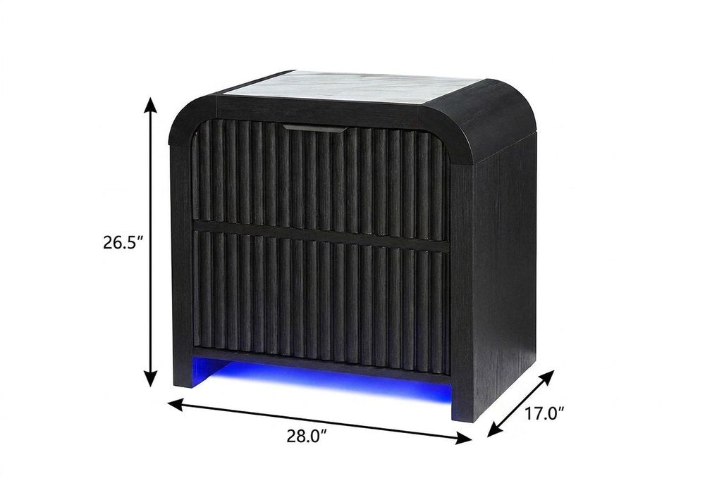 27" White And Black Wood Lighted Nightstand with USB Port and Integrated Tech HomeRoots