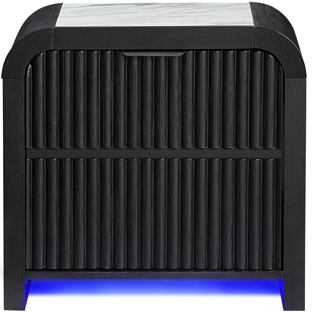 27" White And Black Wood Lighted Nightstand with USB Port and Integrated Tech