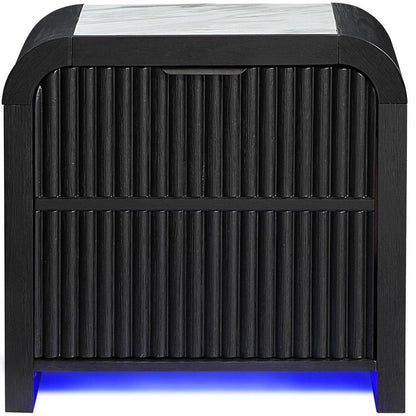27" White And Black Wood Lighted Nightstand with USB Port and Integrated Tech