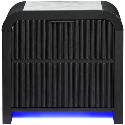 27" White And Black Wood Lighted Nightstand with USB Port and Integrated Tech HomeRoots