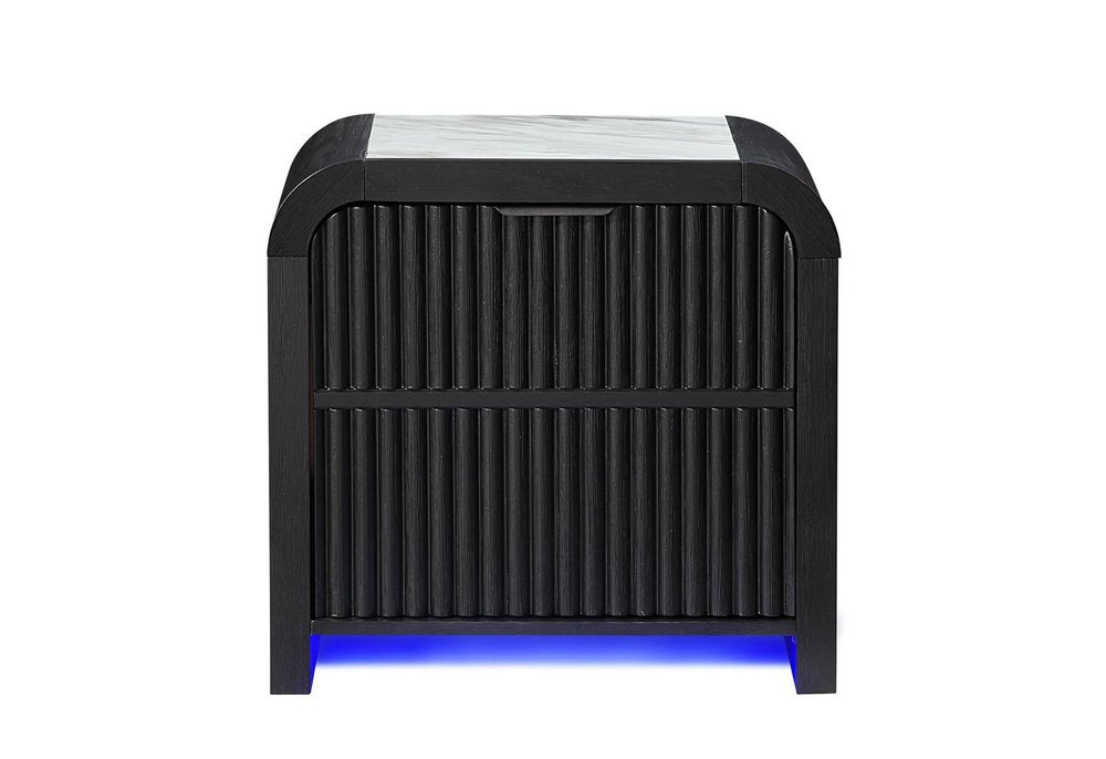 27" White And Black Wood Lighted Nightstand with USB Port and Integrated Tech HomeRoots