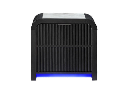 27" White And Black Wood Lighted Nightstand with USB Port and Integrated Tech HomeRoots