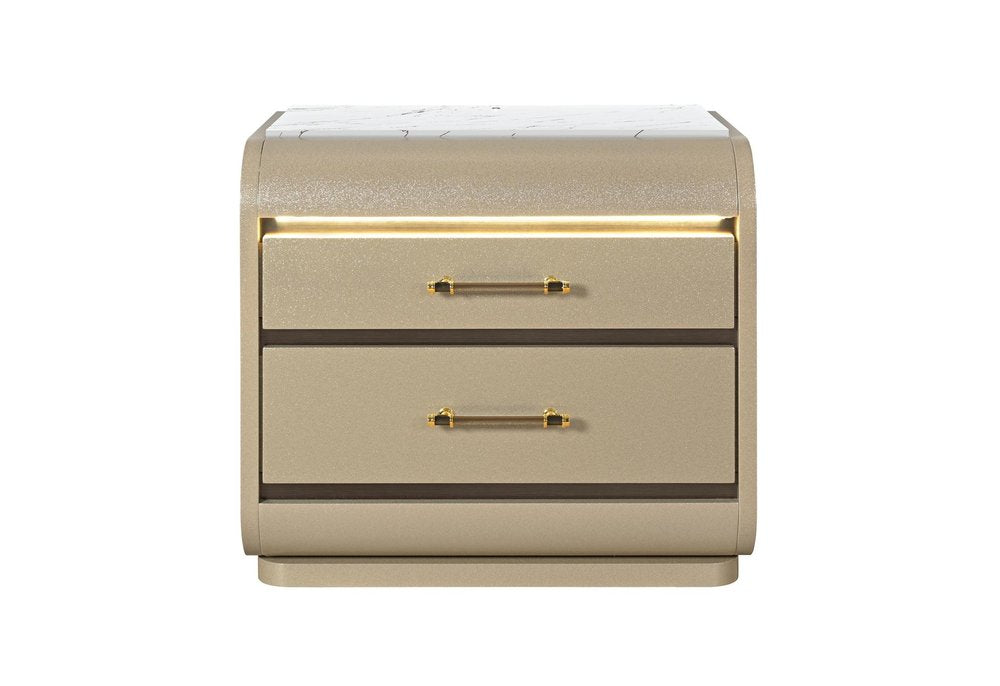 24" Gold Wood Lighted Two Drawer Nightstand HomeRoots