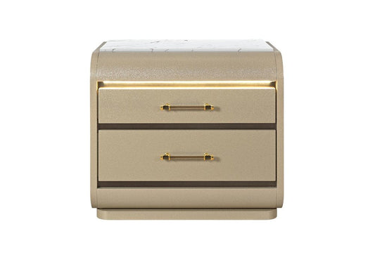 24" Gold Wood Lighted Two Drawer Nightstand