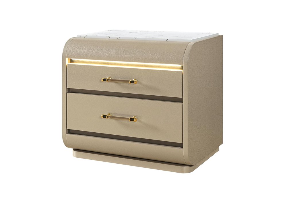 24" Gold Wood Lighted Two Drawer Nightstand HomeRoots