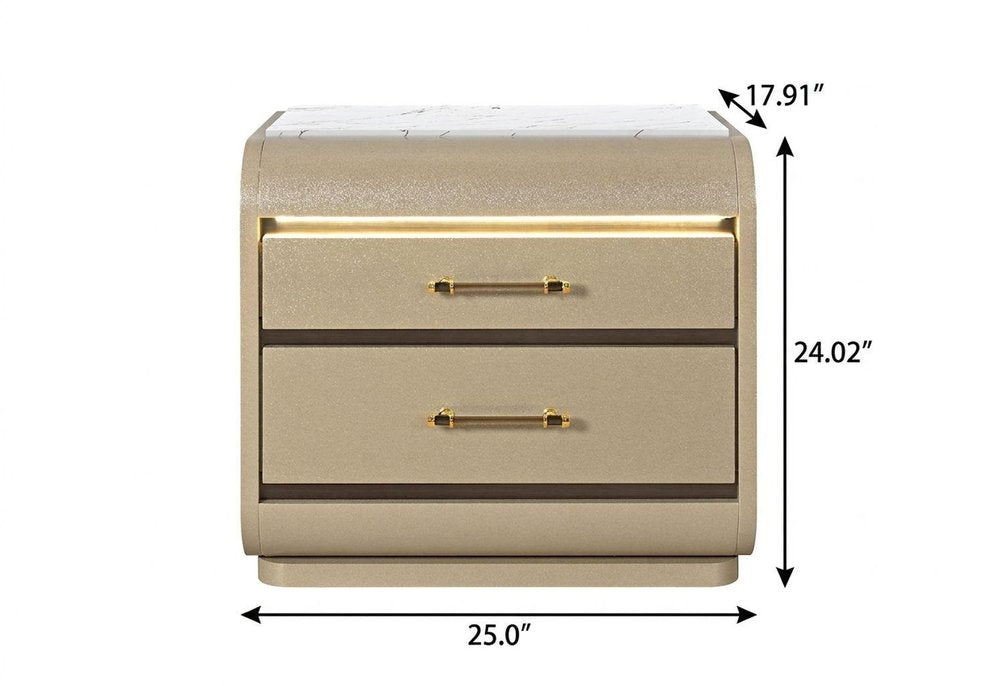 24" Gold Wood Lighted Two Drawer Nightstand HomeRoots