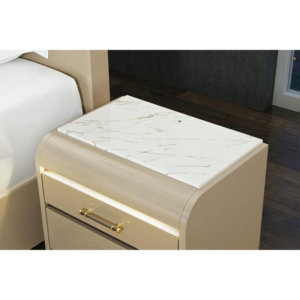 24" Gold Wood Lighted Two Drawer Nightstand — view 7