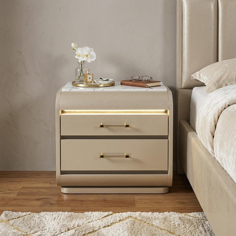 24" Gold Wood Lighted Two Drawer Nightstand — view 5