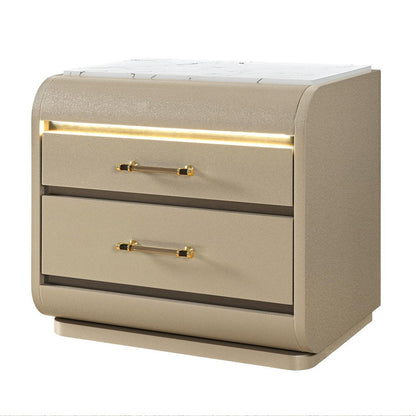 24" Gold Wood Lighted Two Drawer Nightstand HomeRoots