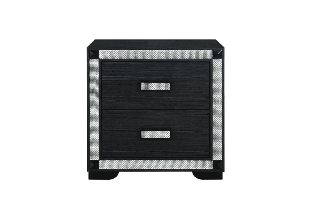 26" Charcoal Wood Faux Crystal Bling Two Drawer Nightstand — view 1