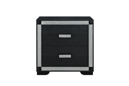 26" Charcoal Wood Faux Crystal Bling Two Drawer Nightstand