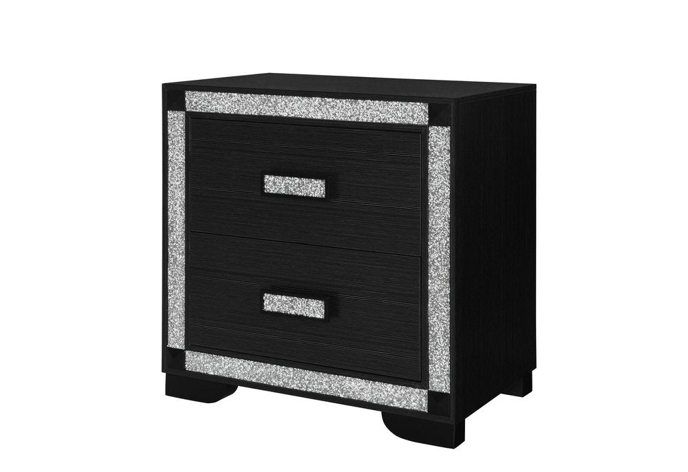 26" Charcoal Wood Faux Crystal Bling Two Drawer Nightstand HomeRoots