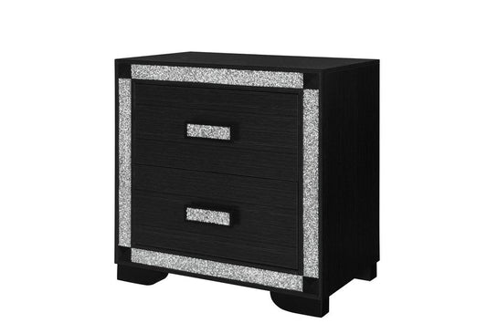26" Charcoal Wood Faux Crystal Bling Two Drawer Nightstand