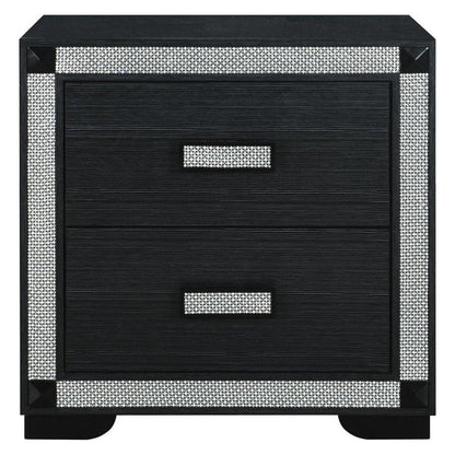 26" Charcoal Wood Faux Crystal Bling Two Drawer Nightstand HomeRoots