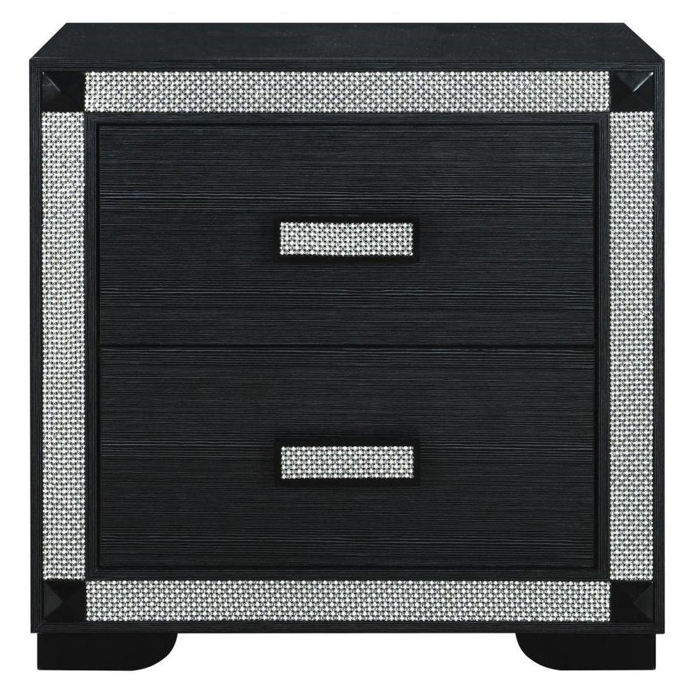 26" Charcoal Wood Faux Crystal Bling Two Drawer Nightstand — view 4