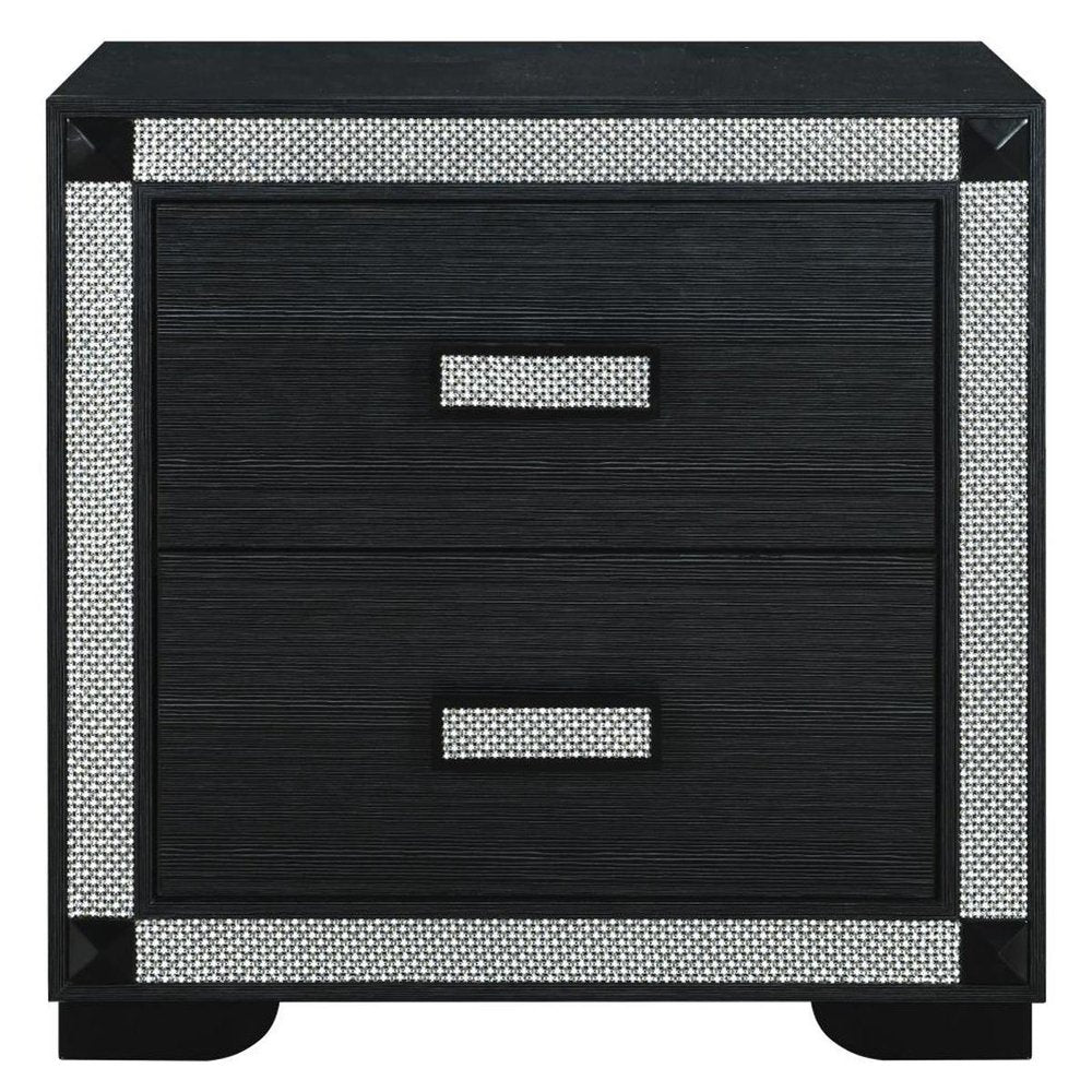 26" Charcoal Wood Faux Crystal Bling Two Drawer Nightstand — view 5