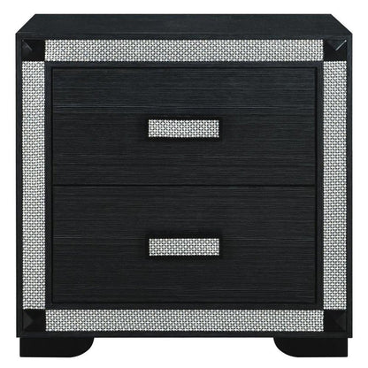 26" Charcoal Wood Faux Crystal Bling Two Drawer Nightstand